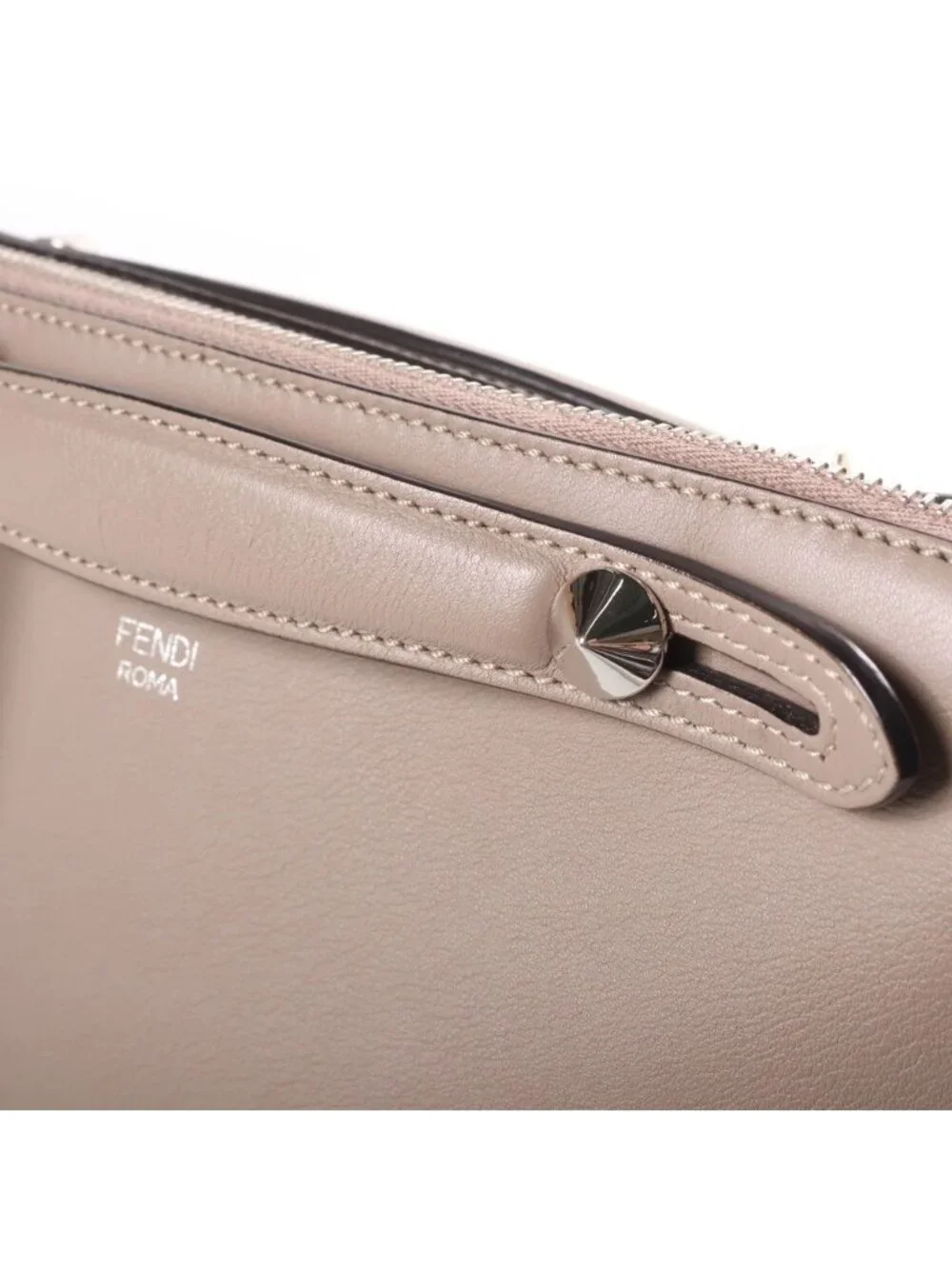 Fendi by the Way Medium 2-Way Shoulder Bag Greige Leather Silver